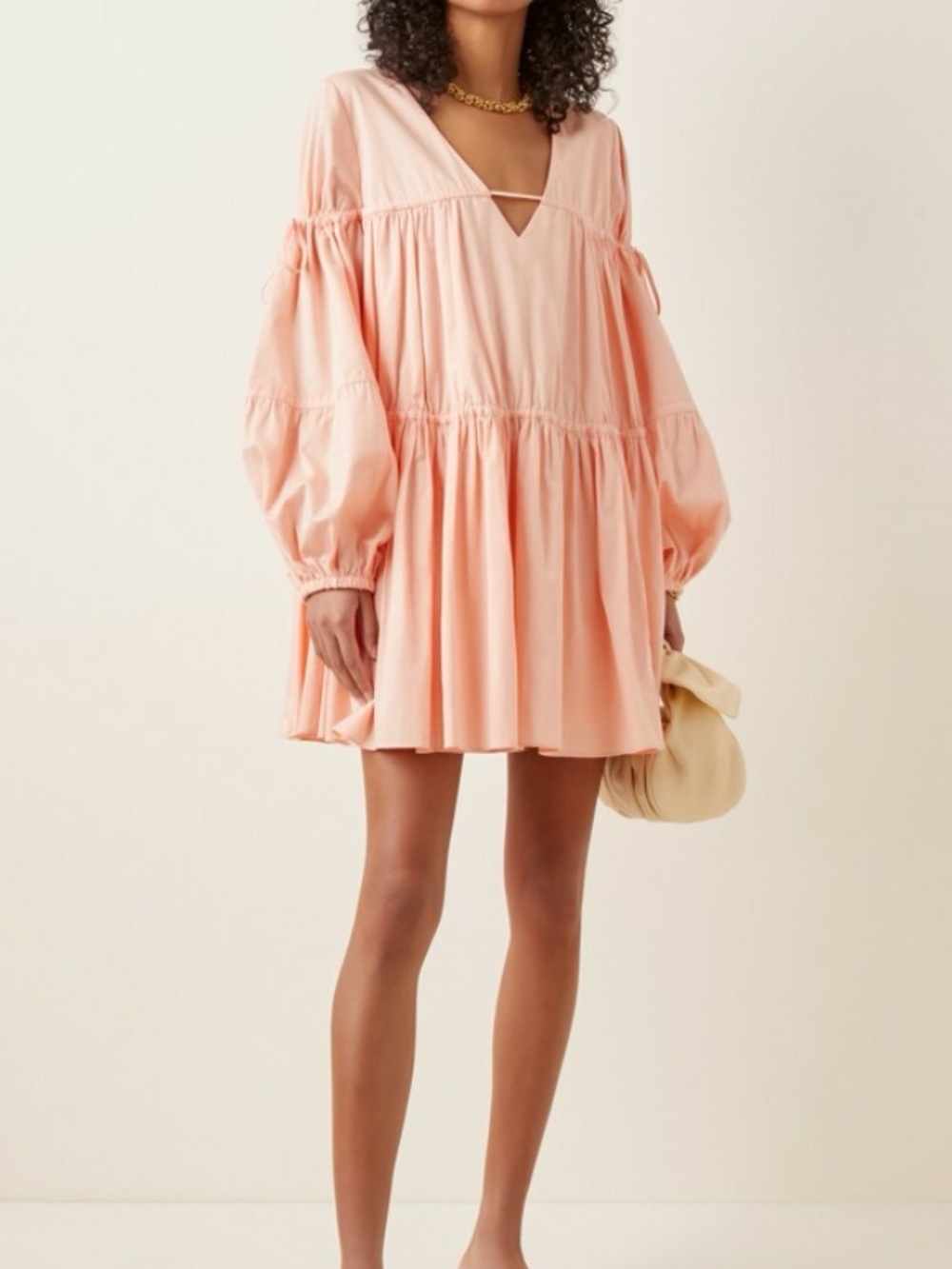 Like New - Aje Peach V-Neck Babydoll Dress with Balloon Sleeves (AU 14 / US 10)